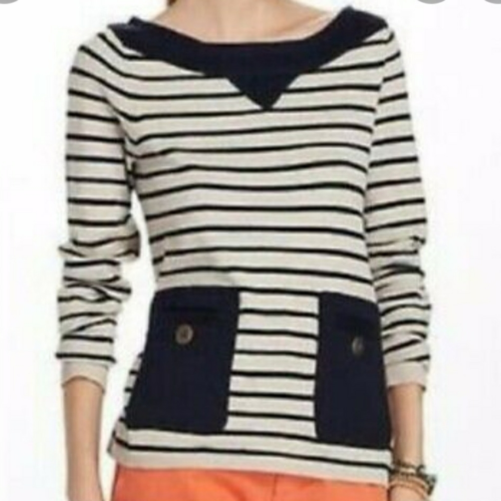 Anthropologie Tabitha Striped Sweater with Pockets Size Large